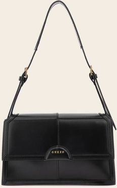 Guess, Donna, Borsa A Spalla Isa Vera Pelle, Nero, T/U 