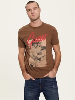 Guess, Uomo, T-Shirt Stampa Frontale, Marrone, S 