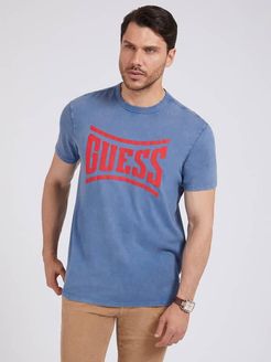 Guess, Uomo, T-Shirt Logo Frontale, Blu, Uomo 