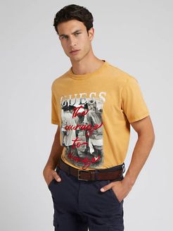 Guess, Uomo, T-Shirt Stampa Frontale, Giallo multi, L 