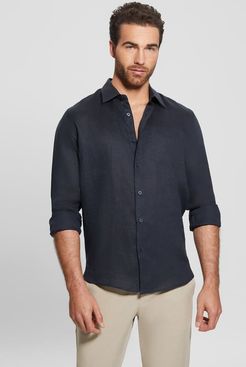 Guess, Uomo, Camicia In Lino, Blu, XL 