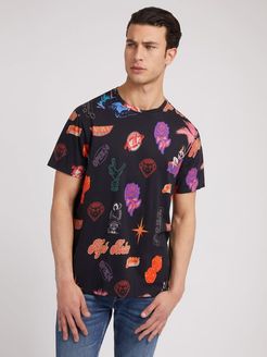 Guess, Uomo, T-Shirt Stampa All Over, Nero, S 