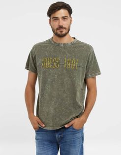 Guess, Uomo, T-Shirt Logo Ricamato, Verde, XL 