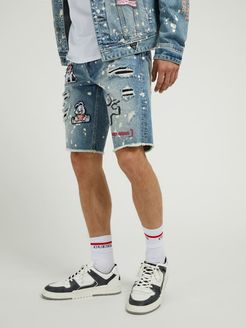 Guess, Uomo, Shorts In Jeans Con Stampa Graffiti, Blu, 36 