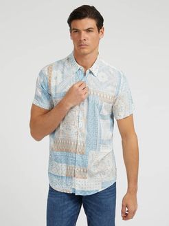 Guess, Uomo, Camicia Con Stampa Patchwork, Blu multi, XL 