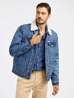 Guess, Uomo, Giacca In Jeans Con Colletto In Sherpa, Blu, XXL 