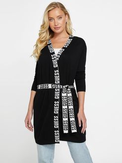 Guess, Donna, Cardigan Cintura Con Logo, Nero, L 