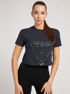 Guess, Donna, T-Shirt Logo Triangolo, nero, XL 