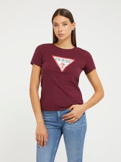 Guess, Donna, T-Shirt Logo Triangolo, Rosso, L 