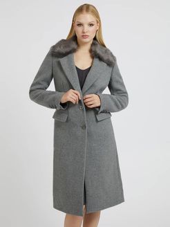 Guess, Donna, Cappotto Misto Lana Collo Pelliccia Sintetica, Grigio, XS 