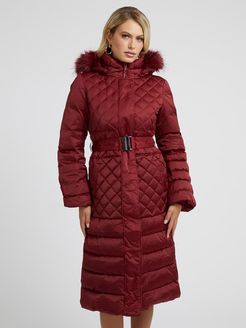 Guess, Donna, Cappotto Lungo In Vero Piumino, Rosso, S 