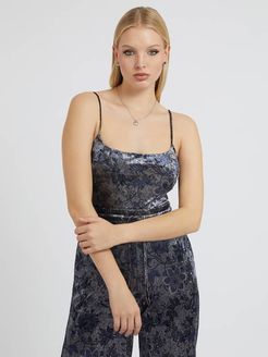 Guess, Donna, Body Velluto Stampa Floreale, Blu floreale, L 