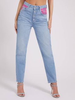 Guess, Donna, Mom Jeans, Fucsia, 28 