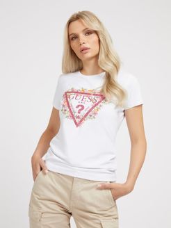 Guess, Donna, T-Shirt Logo Triangolo, Bianco, S 