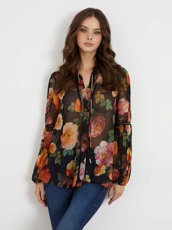 Guess, Donna, Blusa Stampa Floreale, Nero floreale, L 