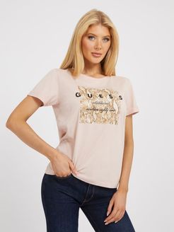 Guess, Donna, T-Shirt Stampa Frontale, rosa cipria, XXL 