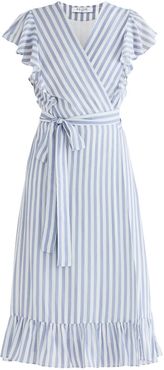 Brighton Striped Wrap Dress In Blue & White