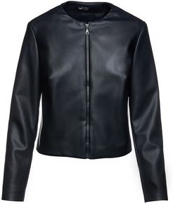 Black Faux Leather Winter Jacket