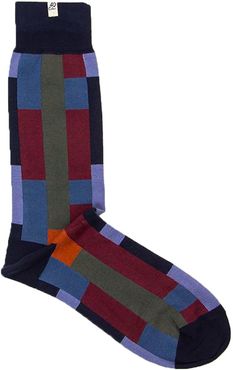 Navy Squares & Stripes Organic Cotton Socks