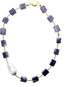 Sodalite With Baroque Pearl Short Necklace