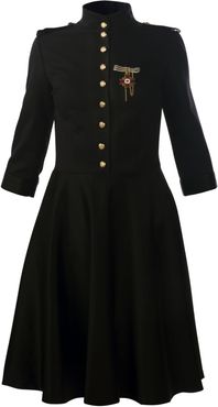 Military Style Dress Decorated With Brooch