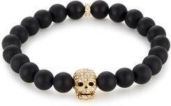Matte Black Onyx / Gold & Clear Crystal Skull Bracelet
