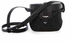 Jabu Woven Grass & Leather Basket Bag In Black