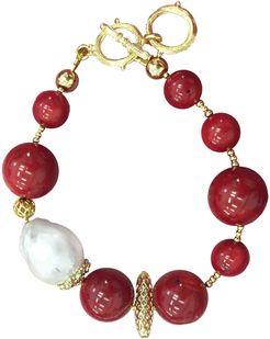 Round Coral With Baroque Pearl Bracelet