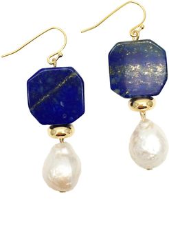 Natural Lapis Lazuli & Freshwater Edison Pearl Drop Earrings