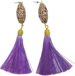 Rhinestone Bordered Amethyst Tassel Earrrings