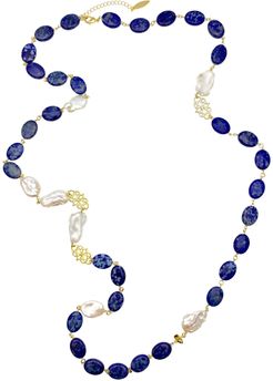 Oval Lapis Lazuli With Freshwater Pearls Multi-Way Necklace
