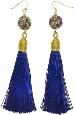 Rhinestones Bordered Lapis Tassel Earrings