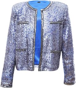 Sequins Over Mesh Jacket In Silver