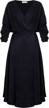 Fabia Black Midi Wrap Dress With Circle Skirt