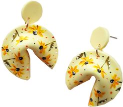 Yellow Daisy Flower Fortune Cookie Clay Earrings - Summer Dazey Regular