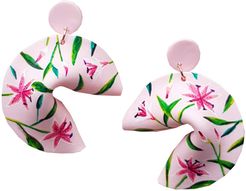 Pastel Pink Lily Flower Clay Fortune Cookie Earrings - Pink Outside The Box Large