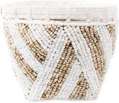 Bamboo Trinket Basket - Cream & White Wide Stripe