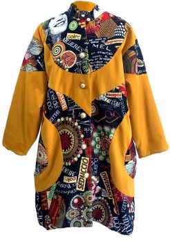 Oversized Shirt Coat In Mustard & Tapestry Patchwork