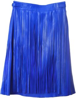 Fringe Midi Skirt In Indigo Blue Rescued Leather