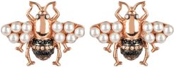 Honey Bee Pearl Stud Earrings Rosegold
