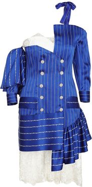 Navy Blue & White Stripe Shoulder Less Dress