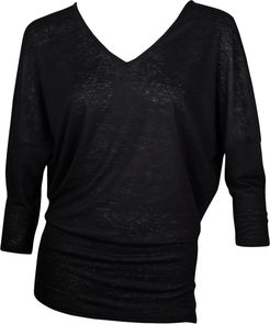 Face Off Black Linen Jersey V Neck Top