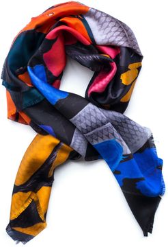 Koi I Psychedelic Fringed Silk Twill Scarf