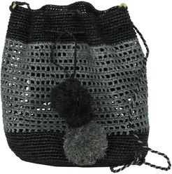 Gilberta Cross-Body Raffia Bucket Bag In Grey & Black