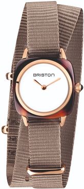 Briston Clubmaster Lady Tortoise Shell, White Dial And Rose Gold, Taupe Double Tour Nato Strap