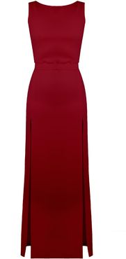 Noa Deep Red Maxi Evening Dress With Front Splits