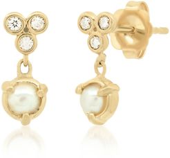 Claw Bezel Drop 14K Gold & Diamond Stud Earring With Pearl