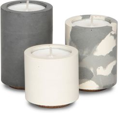 Concrete Tealight Trio Candle Holders With Soy Wax Tealights In Grey Snocam And White