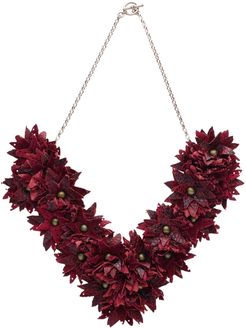 Leather Embellished Maisey Necklace - Red Python & Burgundy