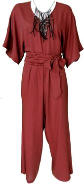 Brick Red Viscose Jumpsuit With Necklace